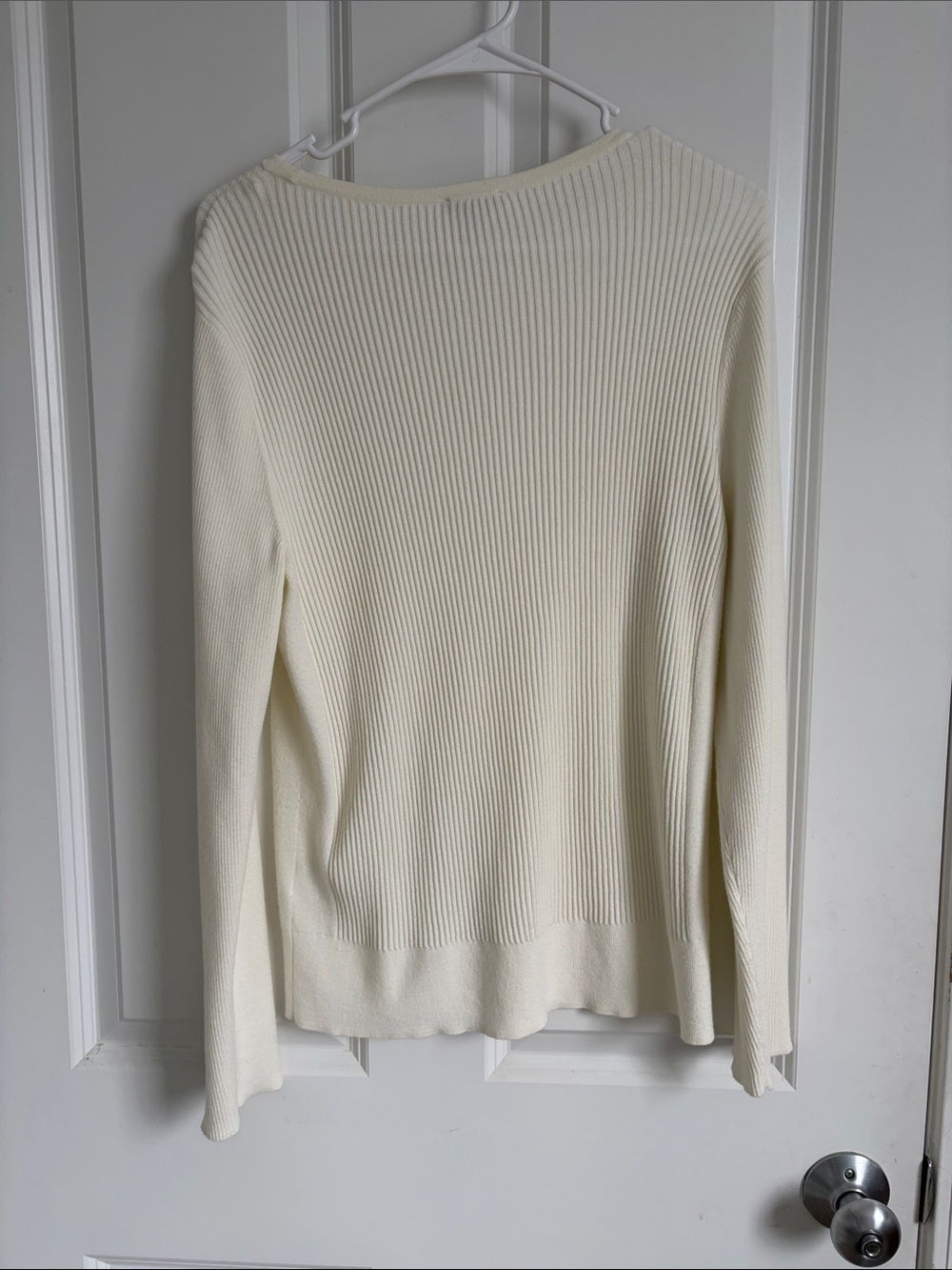 Talbots Ivory Ribbed Crewneck Sweater with Button Cuffs - Picture 2 of 3